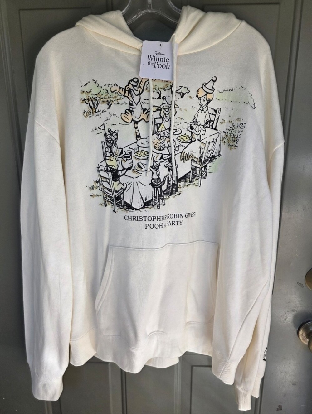 Cream Graphic Hoodie Sweatshirt - Christopher Robin Design Size XL.